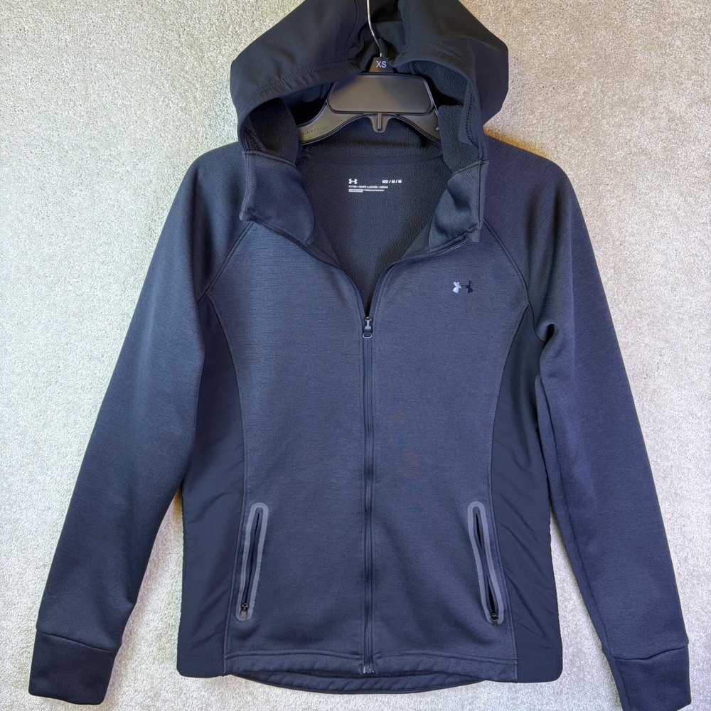 Under Armour Swacket Hoodie Womens Medium Black Fitted Full Zip Fleece Jacket
